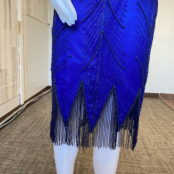 Royal blue vintage beaded fringe dress size large - Picture 2 of 15
